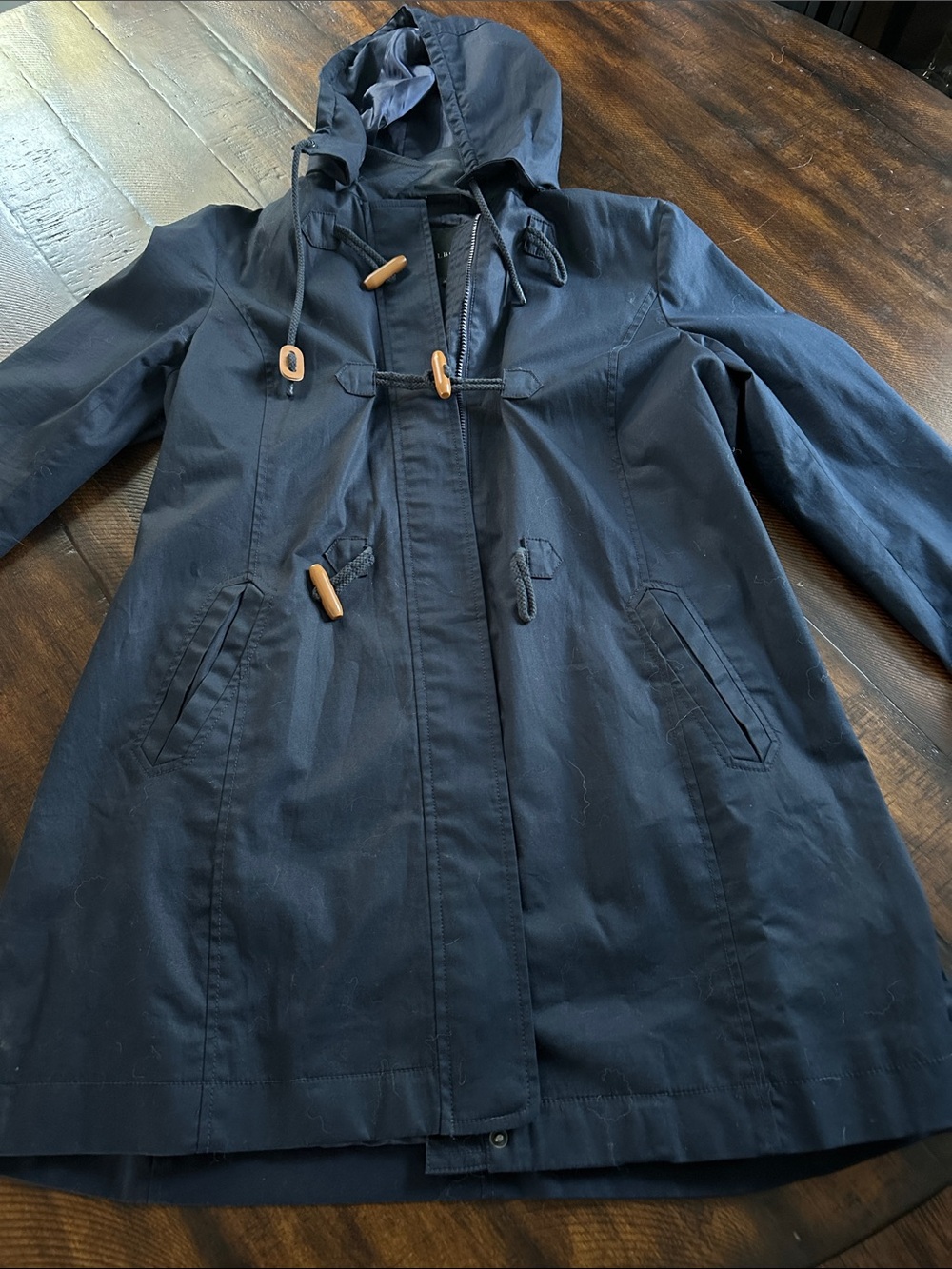 Women’s Navy Hooded Toggle Trench Coat w/removable hood